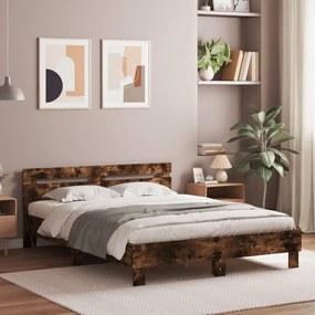 vidaXL Cadru de pat cu tăblie stejar fumuriu 150x200 cm lemn prelucrat