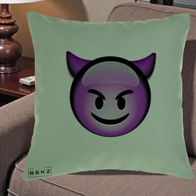 Perna Decorativa Emoji Diavol Mov, 40x40 cm, Verde, Husa Detasabila, Perna Inclusa, BEKZ®