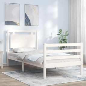 3194012 vidaXL Cadru de pat cu tăblie single mic, alb, lemn masiv