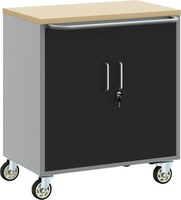 vidaXL Banc de lucru cu raft cu roata Negru și Gri 75 x 45 x 85 cm