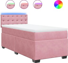 vidaXL Pat box spring cu saltea, roz, 90x200 cm, catifea