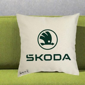 Perna Personalizata cu emblema Skoda, 40x40 cm, Ecru, Husa Detasabila, Perna Inclusa, BEKZ®