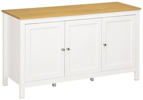 HOMCOM Credență de Bucătărie cu 3 Uși, Mobilier Modern de Bucătărie cu Raft Reglabil, Credență Tip Bufet pentru Sufragerie, Sala de Mese și Salon, 120x40x70 cm, Alb și Culoare Lemn | Aosom Romania