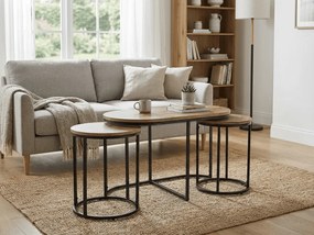 Masuta de cafea TWIXE cu mese auxiliare 75x40 cm, negru/decor stejar artisan