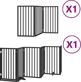 vidaXL Poartă câini pliabilă cu ușă 9 panouri negru, 450 cm, lemn plop