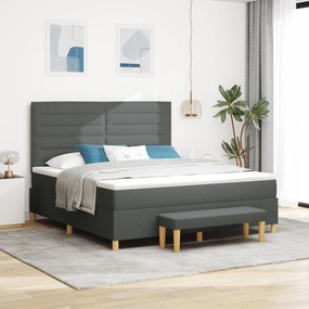 vidaXL Pat cu arcuri cu saltea și băncuță Gri închis 180x200 cm Țesătură