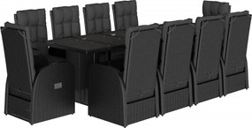 vidaXL Set mobilier de exterior cu perne, 11 piese, negru, poliratan