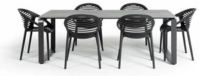Set mobilier de grădină pentru 6 persoane cu scaune negre Joanna și masă Strong, 100 x 210 cm