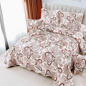 Cuvertură bumbac 100%, crem cu paisley roz, 5 piese, 230x250 cm, CB449