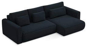 Colțar albastru închis extensibil/cu spațiu de depozitare cu tapițerie din catifea (cu colț pe partea dreaptă/cu șezlong) Kapua – Makamii