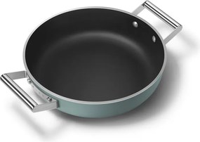Oală puțin adâncă cu capac Smeg DPF2812EGM, 28 cm, 4,3 l, acoperire ceramică antiaderentă, potrivită pentru cuptor până la 250 °C, fără PFAS, compatibilă cu plitele cu inducție, verde smarald