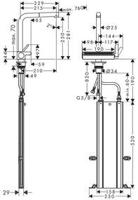 Baterie de bucatarie cu pipa extractabila, sBox, Hansgrohe, Aquno Select M81 250, crom