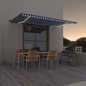 vidaXL Copertină retractabilă manual cu LED, albastru &amp; alb 500x300 cm