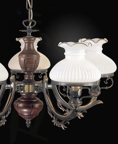 Candelabru cu 5 brate design italian din alama cu lemn 2810