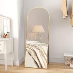 HOMCOM Oglindă Modernă de Podea și Perete din Aliaj de Aluminiu cu Suport Pliabil, 59 x 161,5 cm, Auriu | Aosom Romania