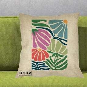 Perna Decorativa Flori Grafice Multicolore Modern, 40x40 cm, Crem, Husa Detasabila, Perna Inclusa, BEKZ®