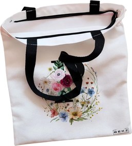 Sacosa de Panza pentru Cumparaturi, Geanta Tote, Cu litera P in Coronita Florala, Cu fermoar, 38x34.5 cm, Alba, BEKZ®