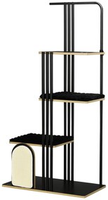 PawHut Pom de Joaca, Design Industrial, 3 Platforme, 2 Perne de Dormit, Placa de Zgariat, Structura din Otel, negru, 85 x 48 x 170 cm | Aosom Romania