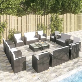 3095942 vidaXL Set mobilier de grădină cu perne, 16 piese, negru, poliratan