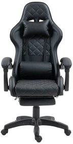 RESIGILAT- Scaun gaming, ergonomic, perna suport lombar cu masaj, spătar rabatabil, tetieră, suport pentru picioare, PU, Negru