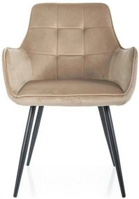 Scaun bej tapitat LEMON, stofa catifelata/metal, 57x47x85 cm
