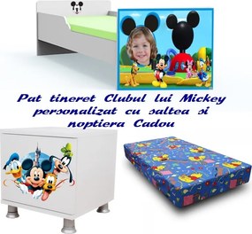 Pat tineret Clubul lui Mickey cu saltea si noptiera Cadou