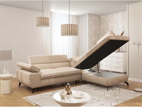 Colțar bej cu tapițerie din chenille (cu colț pe partea dreaptă/în formă de ”L”) Marbeya – Ropez