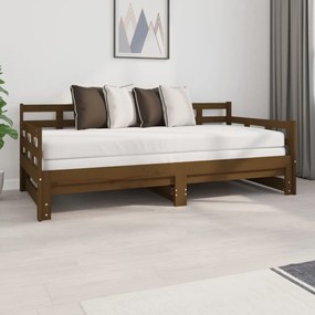820385 vidaXL Pat de zi extensibil, maro miere, 2x(90x190) cm, lemn masiv pin
