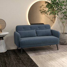 Canapea de 135cm pentru Dormitor cu 2 Locuri, Perne Decorative, Placaj si Otel, Tesatura moale, Albastru Inchis HOMCOM | Aosom Romania
