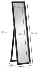 Oglindă de perete și oglindă de podea HOMCOM cu suport pliabil și cadru MDF, oglindă verticală modernă 37x48x152cm