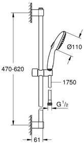 Set de dus, Grohe Tempesta 110, cu para 3 tipuri de jet, furtun si bara 60cm, crom, 27598003