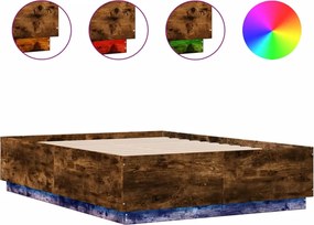 vidaXL Cadru pat cu lumini LED stejar fumuriu 140x190cm lemn prelucrat