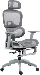 HOMCOM Fotoliu de birou, scaun ergonomic din plasă cu cotiere 3D, spătar rabatabil, 66x64x122 cm, gri | Aosom Romania