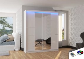 Dulap cu usi glisante si oglinda + iluminare LED, Traves 180 + LED, 180 cmx200 cmx58 cm, ADRK Furniture (Culoare: Sonoma / Alb)