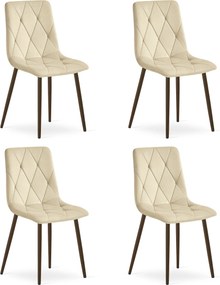 Set 4 Scaune Bucatarie/Dining Fido Picioare Finisaj Lemn Culoare Nuc, Catifea Bej