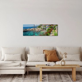 Tablou - Sat pitoresc de coastă (cu ceas) (90x30 cm)
