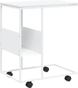 vidaXL Măsuță laterală cu roți, alb/maro, 55x36x63,5 cm lemn prelucrat