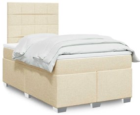 vidaXL Pat box spring cu saltea, crem, 120x200 cm, textil