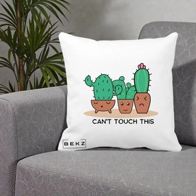 Perna Decorativa Cactus Funny Can't Touch This, 40x40 cm, Alba Mata, Husa Detasabila, Perna Inclusa, BEKZ®
