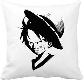 Perna Decorativa cu One piece Luffy Black, 40x40 cm, Alba, Mata, Husa Detasabila, Burduf