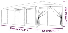 Cort de petrecere cu 10 pereti din plasa, albastru, 3x12 m HDPE Albastru, 3 x 12 m