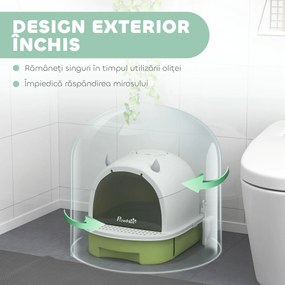 PawHut Litieră cu Capac, Tavă pentru Nisip tip Sertar cu Filtru de Carbon și Lopățică, 40,5x52x39 cm, Gri | Aosom Romania