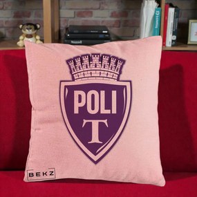 Perna Personalizata Poli Timisoara Fotbal, 40x40 cm, Roz, Husa Detasabila, Perna Inclusa, BEKZ®