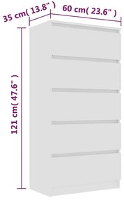 Servanta cu sertare, alb, 60 x 35 x 121 cm, PAL 1, Alb