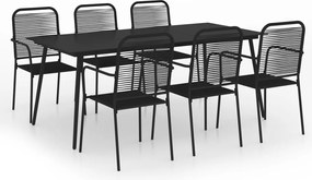 vidaXL Set mobilier de grădină, 7 piese, negru, sfoară bumbac și oțel