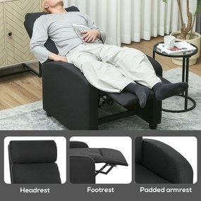 HOMCOM Fotoliu de Relaxare Reclinabil Manual cu Suport pentru Picioare din Țesătură Neagră | Aosom Romania