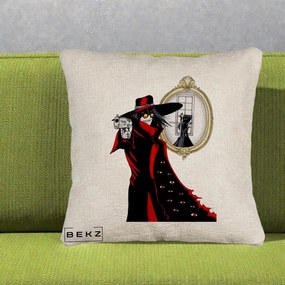 Perna Personalizata Hellsing Alucard cu Pistoale, 40x40 cm, Bej Canapea, Husa Detasabila, Perna Inclusa, BEKZ®