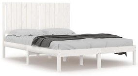 3104389 vidaXL Cadru de pat dublu, alb, 135x190 cm, lemn masiv de pin