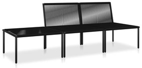 Set mobilier de gradina cu perne, 3 piese, negru, PVC 2x mijloc + suport pentru picioare, 1