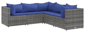 3308127 vidaXL Set mobilier de grădină cu perne, 5 piese, gri, poliratan